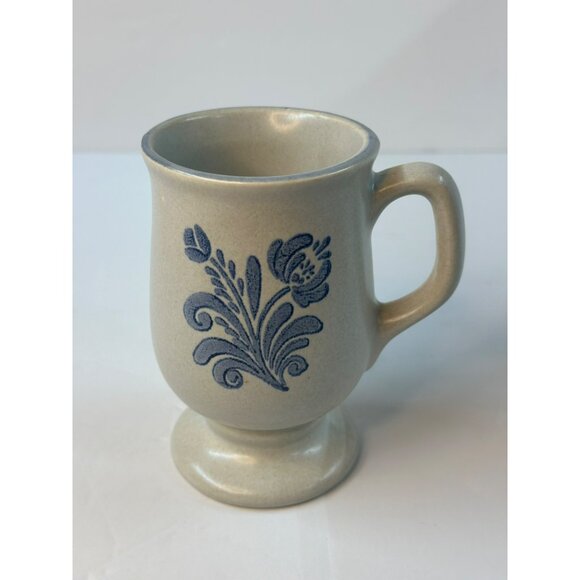 VTG Pfaltzgraff USA YORKETOWN Gray Blue Pedestal Footed Mugs W/ Handle Set of 2 - Picture 4 of 8